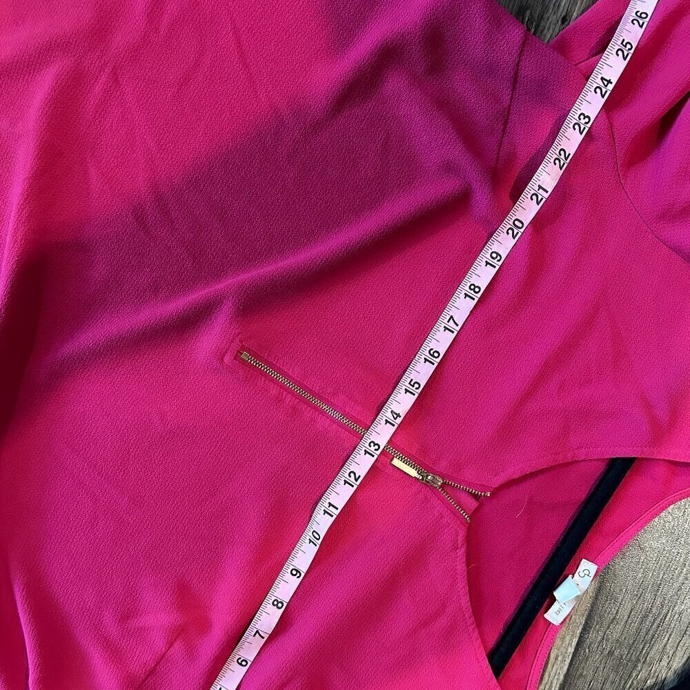 Hot Pink 3/4 Sleeve Women's Blouse Gold Zipper - Picture 7 of 9